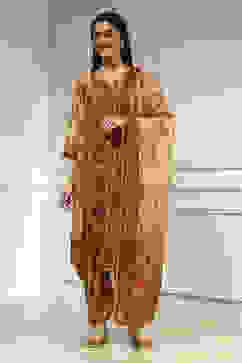 Cream Chanderi Printed Embroidered Unstitched Suit Set image number 1