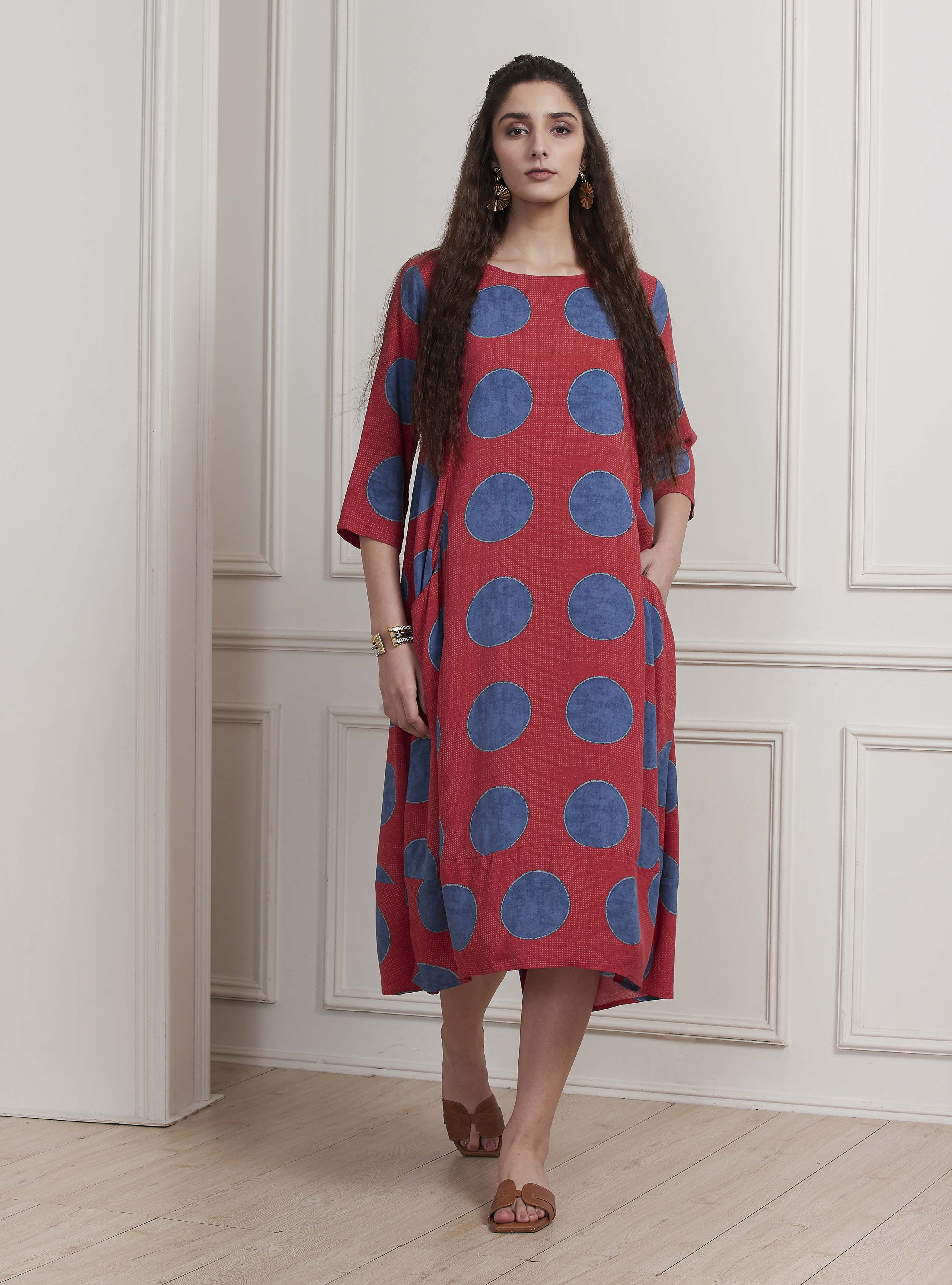 Rust Printed A-Line Dress image number 5