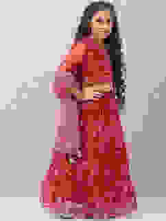 Red Art Silk Lehenga Set image number 6