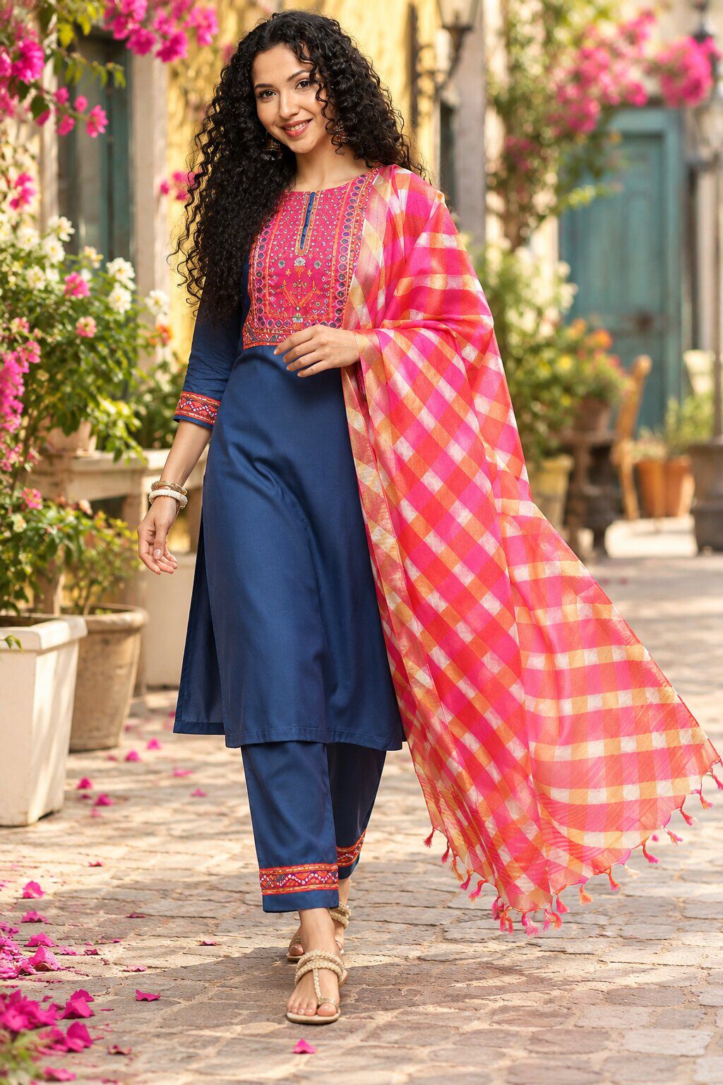 Blue and Pink Straight Suit Set image number 0