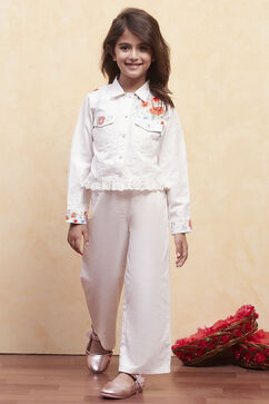 White Cotton Floral Printed Top and Pant Set image number 6
