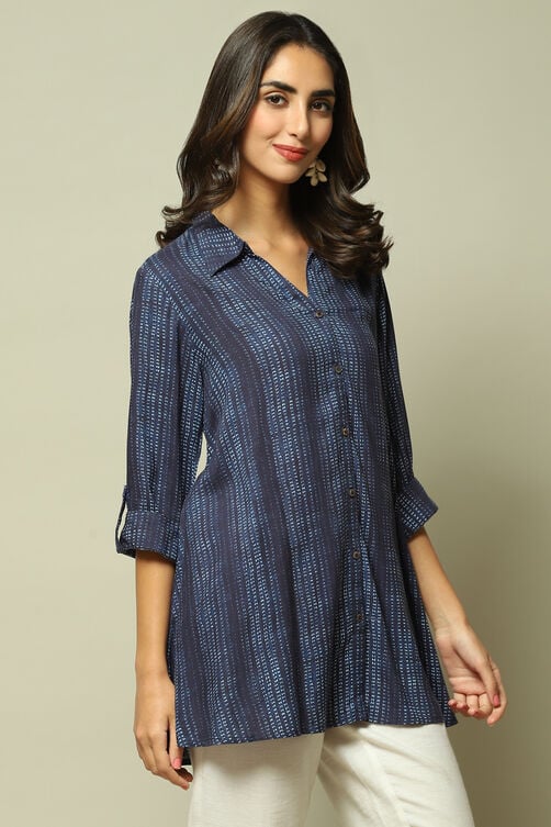 Indigo LIVA Straight Printed Kurta image number 5