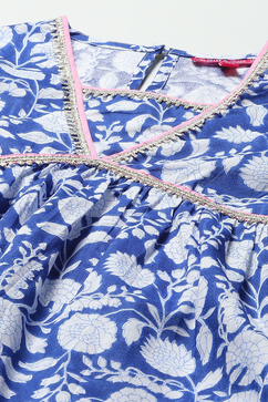 Blue Printed Cotton Peplum Kurta & Garara With Net Dupatta image number 1