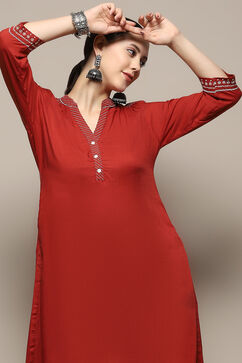 Rust Solid Regular Fit Straight Kurta image number 1