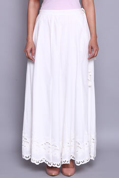 White Cotton Embroidered Skirt image number 4