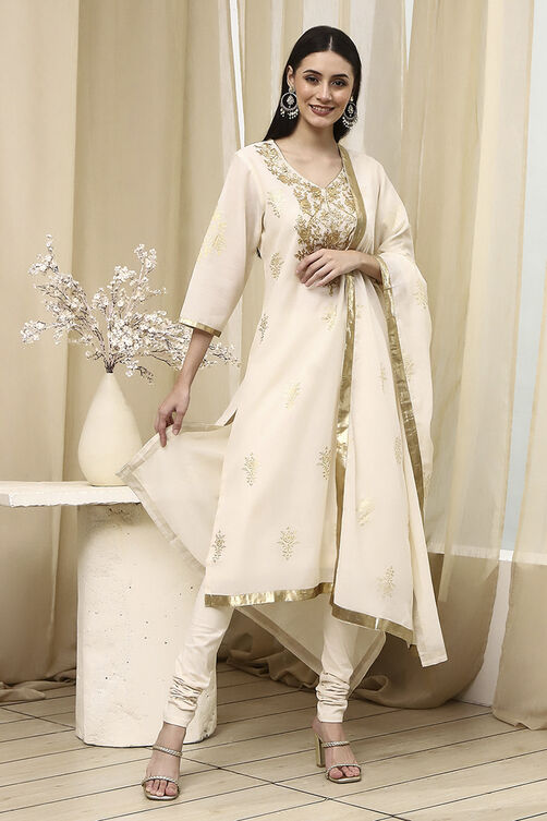 Mehendi Green Poly Chanderi Straight Suit Set image number 0