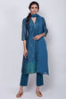 Blue Poly Cotton Straight Kurta Pant Suit Set image number 0