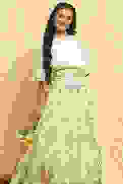 Neutral Polyester Embroidered Kalidar Lehenga Set image number 7