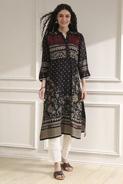 Black Viscose Rayon Straight Printed Kurta image number 0