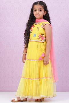 Lime Yellow Art Silk Lehenga Set image number 0