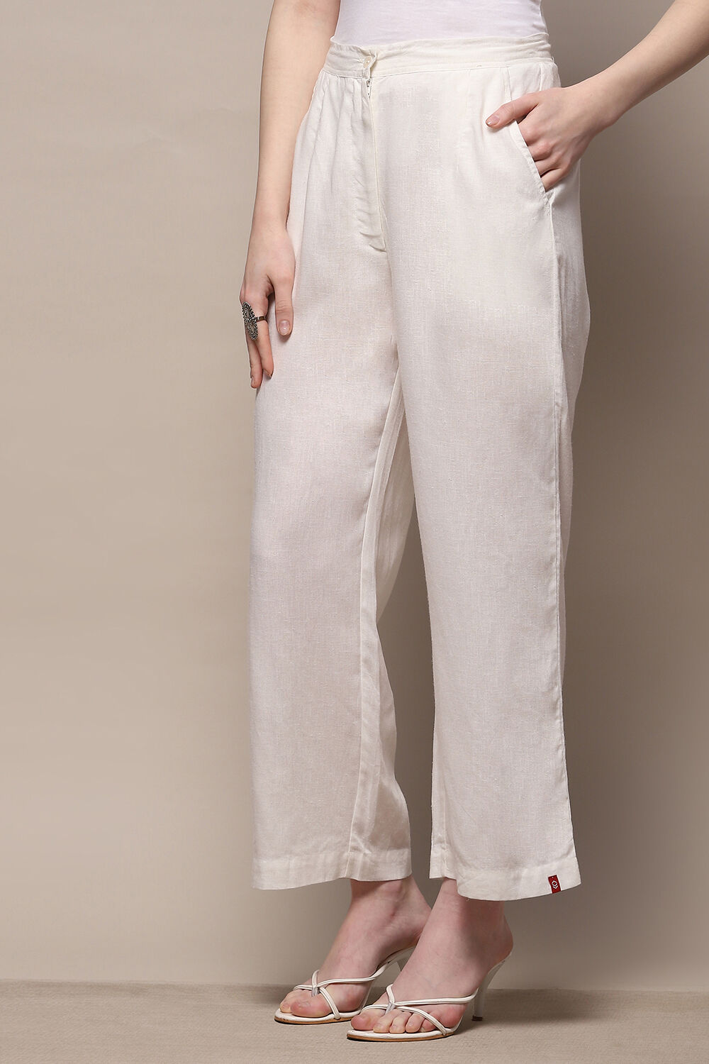 Off White Cotton Regular Pant image number 2