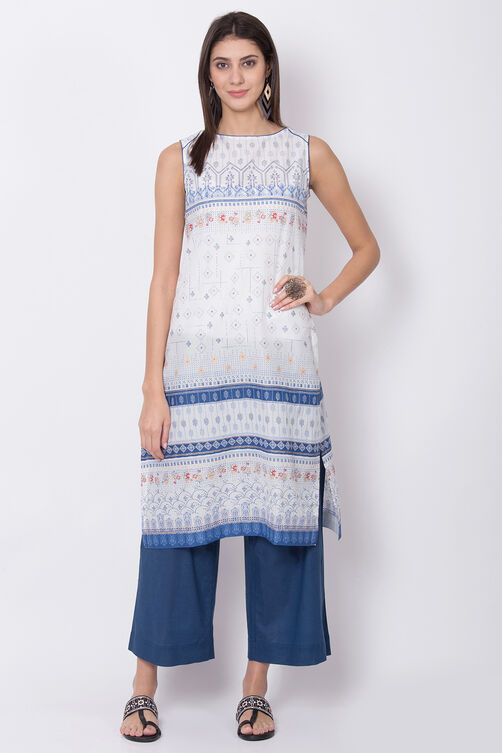 White Cotton Straight Printed Kurta image number 0
