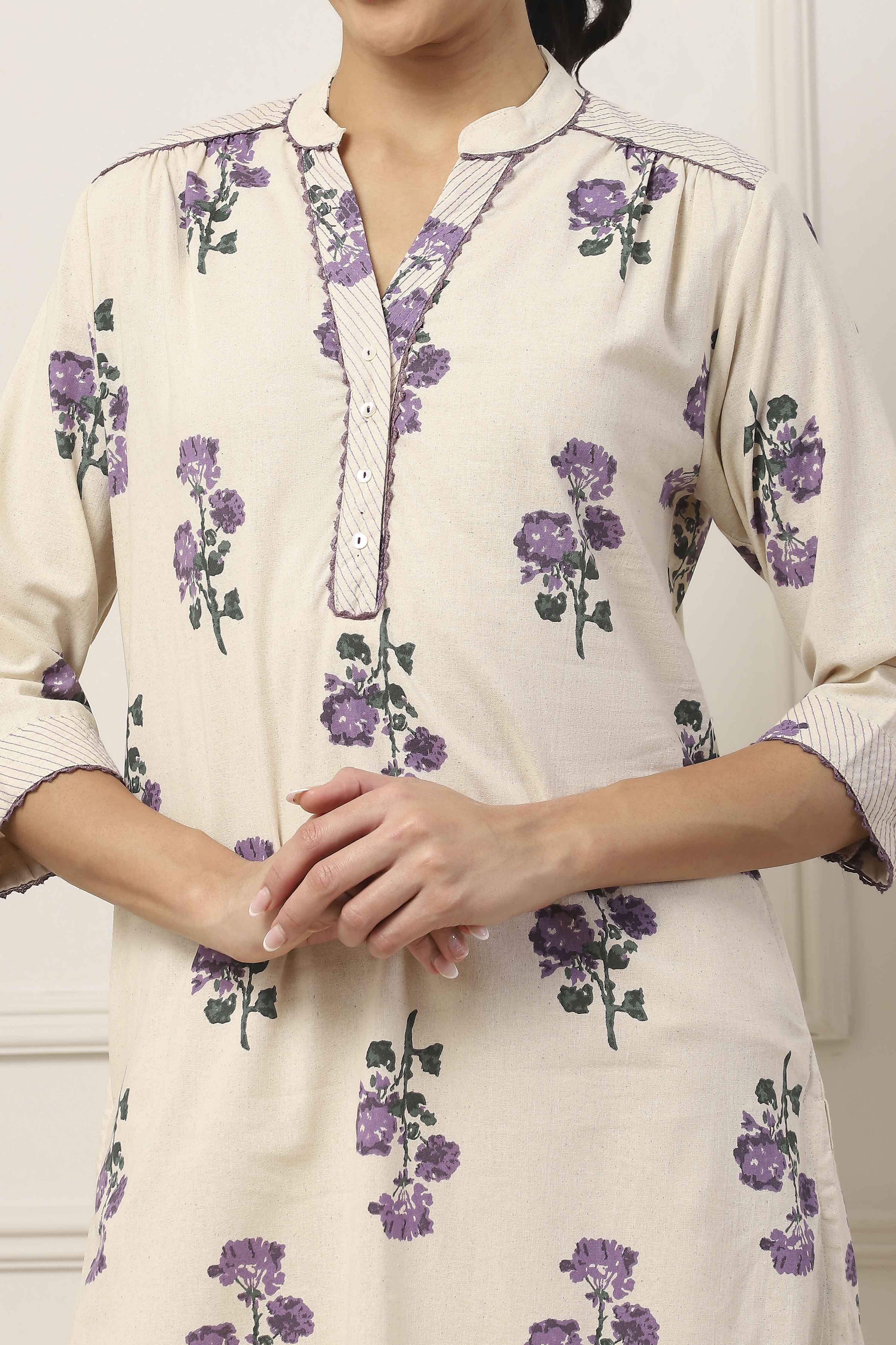 Purple Cotton A Line Kurta image number 1