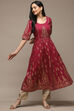 Wine Cotton Flared Printed Kurta