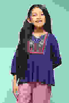 Blue Viscose A-Line Solid Top image number 5