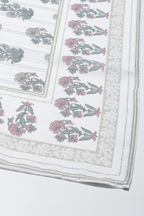 Off White Linen Digital Print Unstitched Suit Set image number 3