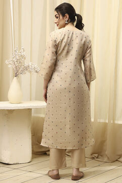 Beige Tissue Printed Unstitched Suit Set image number 5