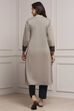 Beige Polyester Straight Yarndyed Kurta image number 3