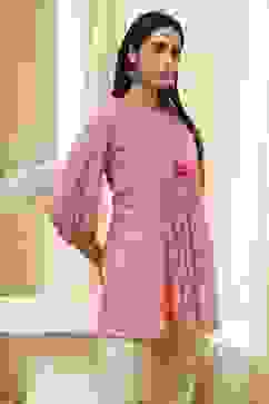 Coral Cotton Pleated Short Kurta image number 4