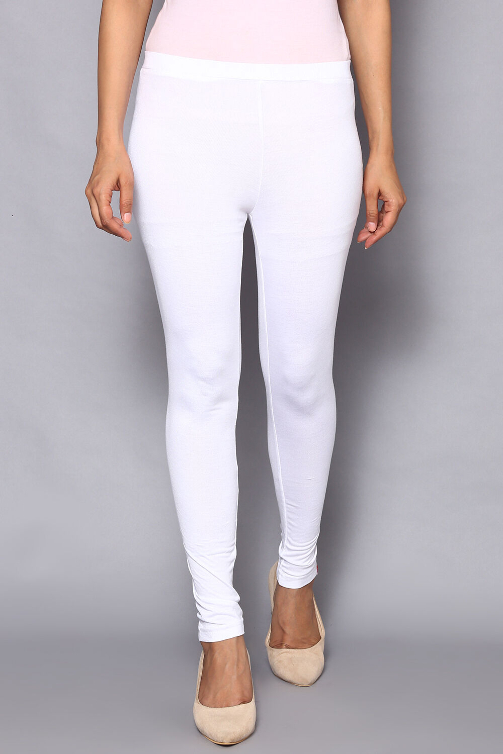 Buy White Viscose Lycra Solid Leggings Online at Biba India