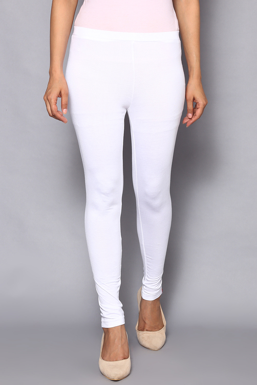 Buy White Viscose Lycra Solid Leggings Online at Biba India