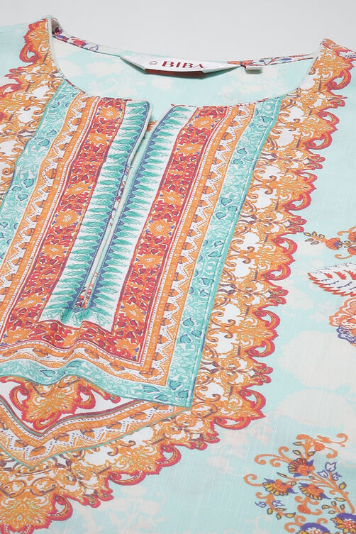 Sky Blue Printed Straight Kurta image number 5