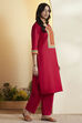 Red Cotton Yoke Printed Straight Kurta image number 3