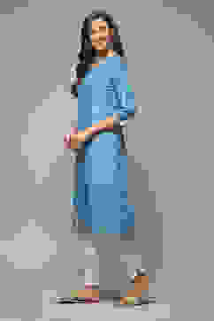Ink Blue Cotton Straight Printed Kurta image number 3