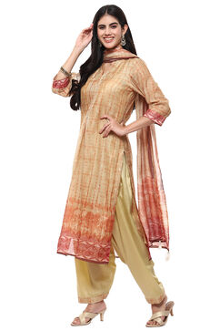 Mustard Chanderi Digital Print Unstitched Suit Set image number 4