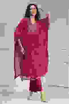 Red Printed Kaftan Style Kurta Set image number 6