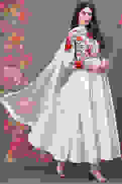 Rohit Bal Ivory Cotton Silk Anarkali Yarndyed Suit Set image number 6