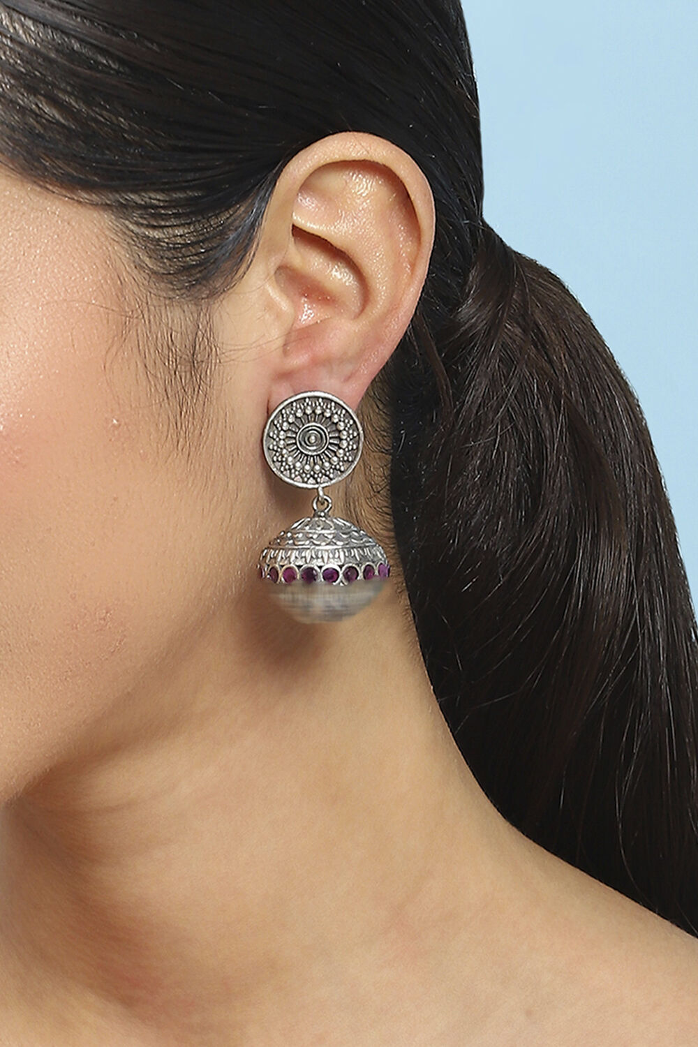 Maroon Stone Embellished Earrings image number 1
