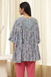 Dull Blue Cotton Flared Short Kurta image number 3