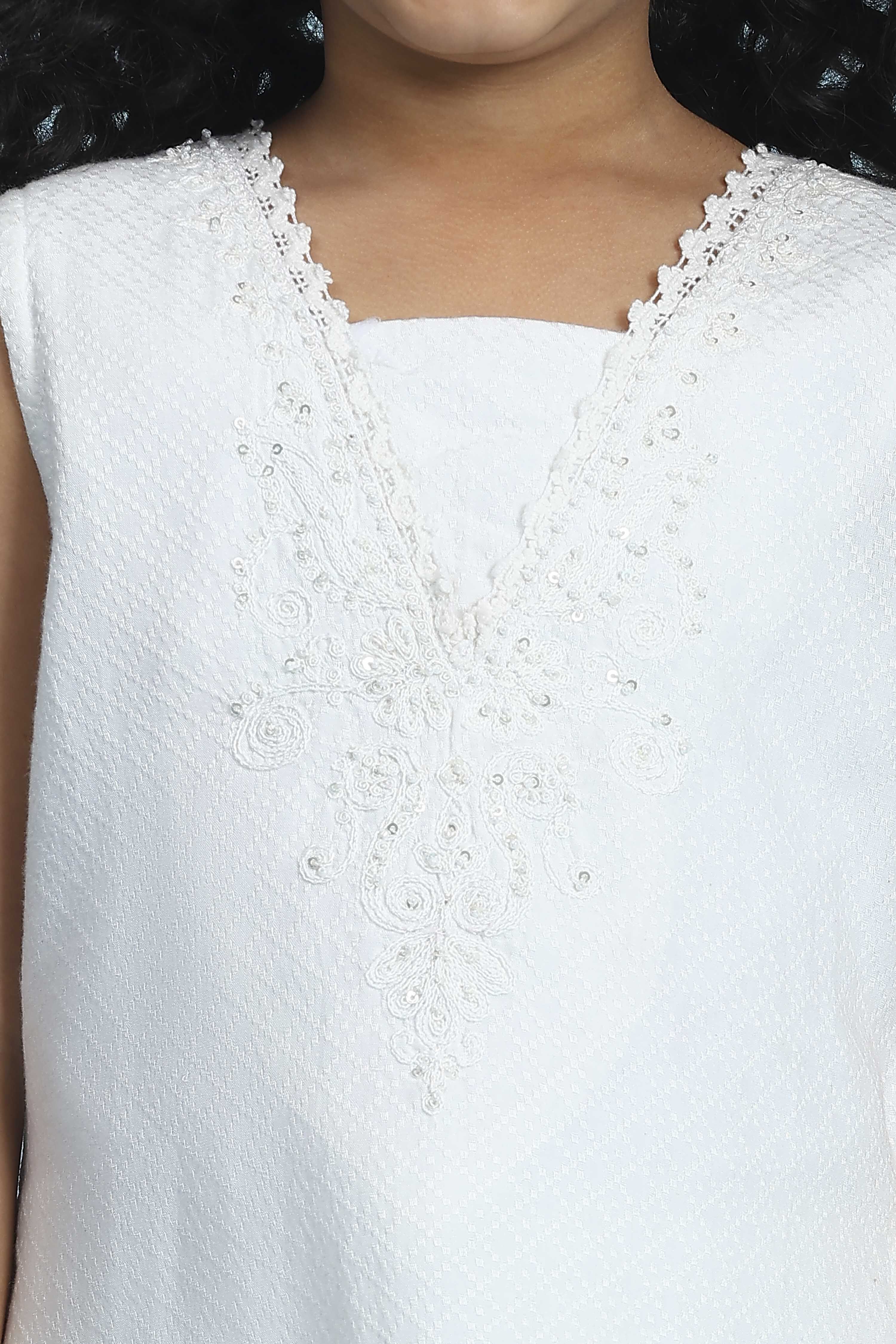 White Viscose Rayon Solid Straight Suit Set image number 1