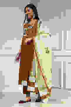 Yellow Cotton Hand Embroidered Unstitched Suit Set image number 4