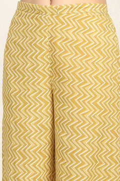 Mustard Yellow Cotton Screen Printed Unstitched Suit Set image number 3