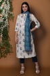 Ivory Cotton Straight Suit Set By Anju Modi image number 0