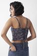 Navy Blue Cotton Floral Printed Fitted Crop Top image number 5