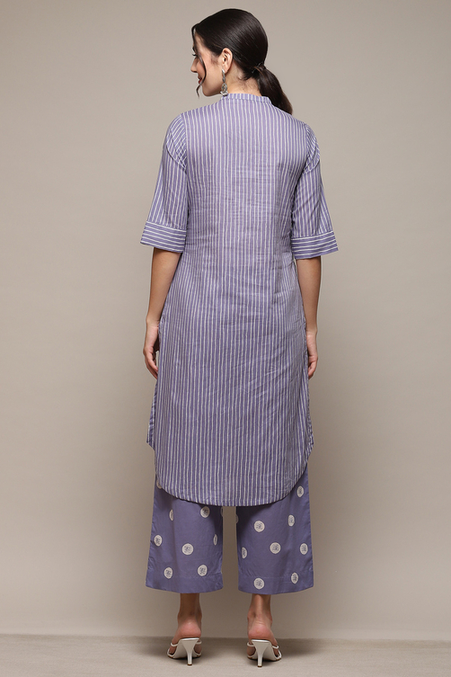 Grey Cambric Narrow Kurta Pant Suit Set image number 5