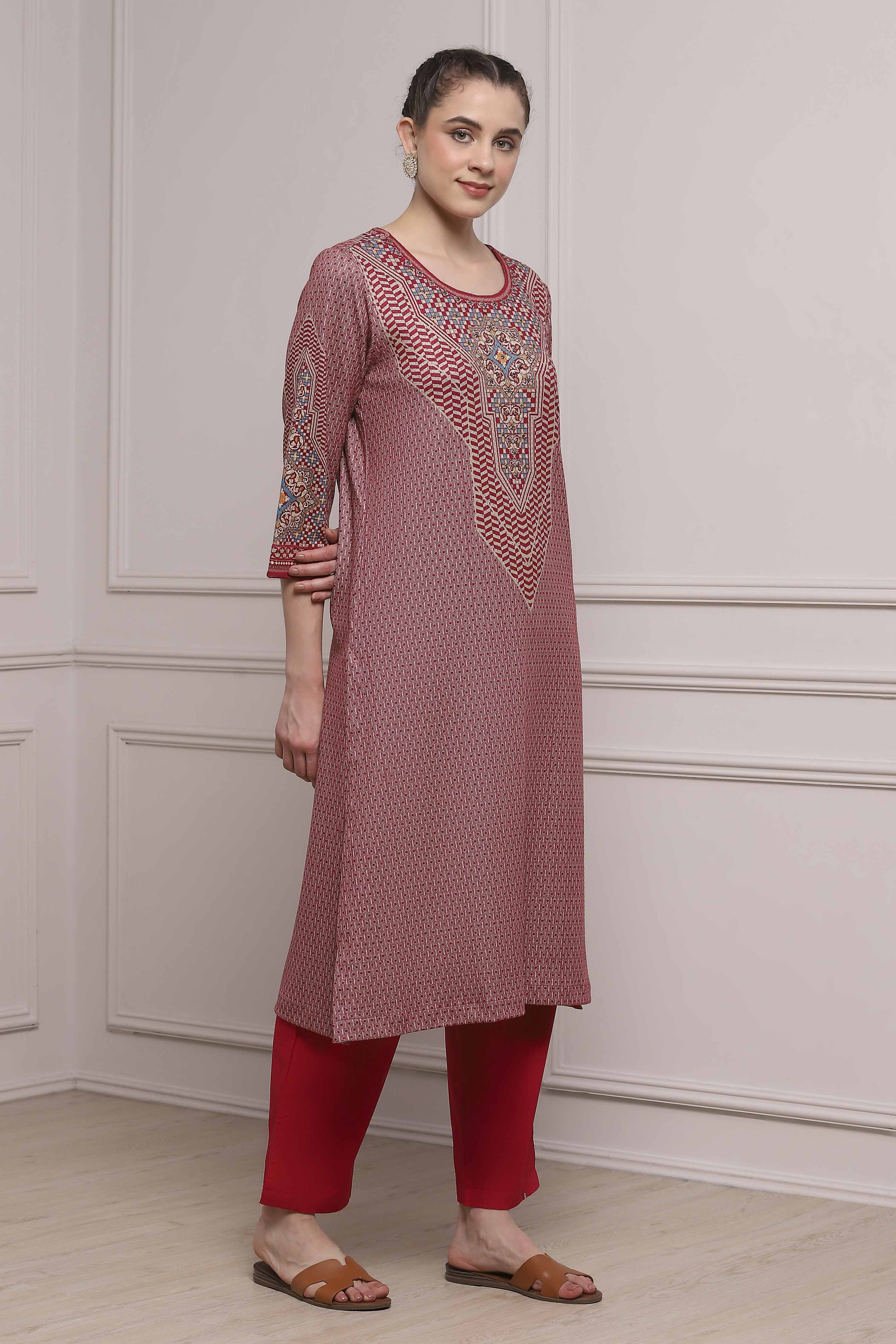 Blue Polyester Straight Printed Kurta image number 4