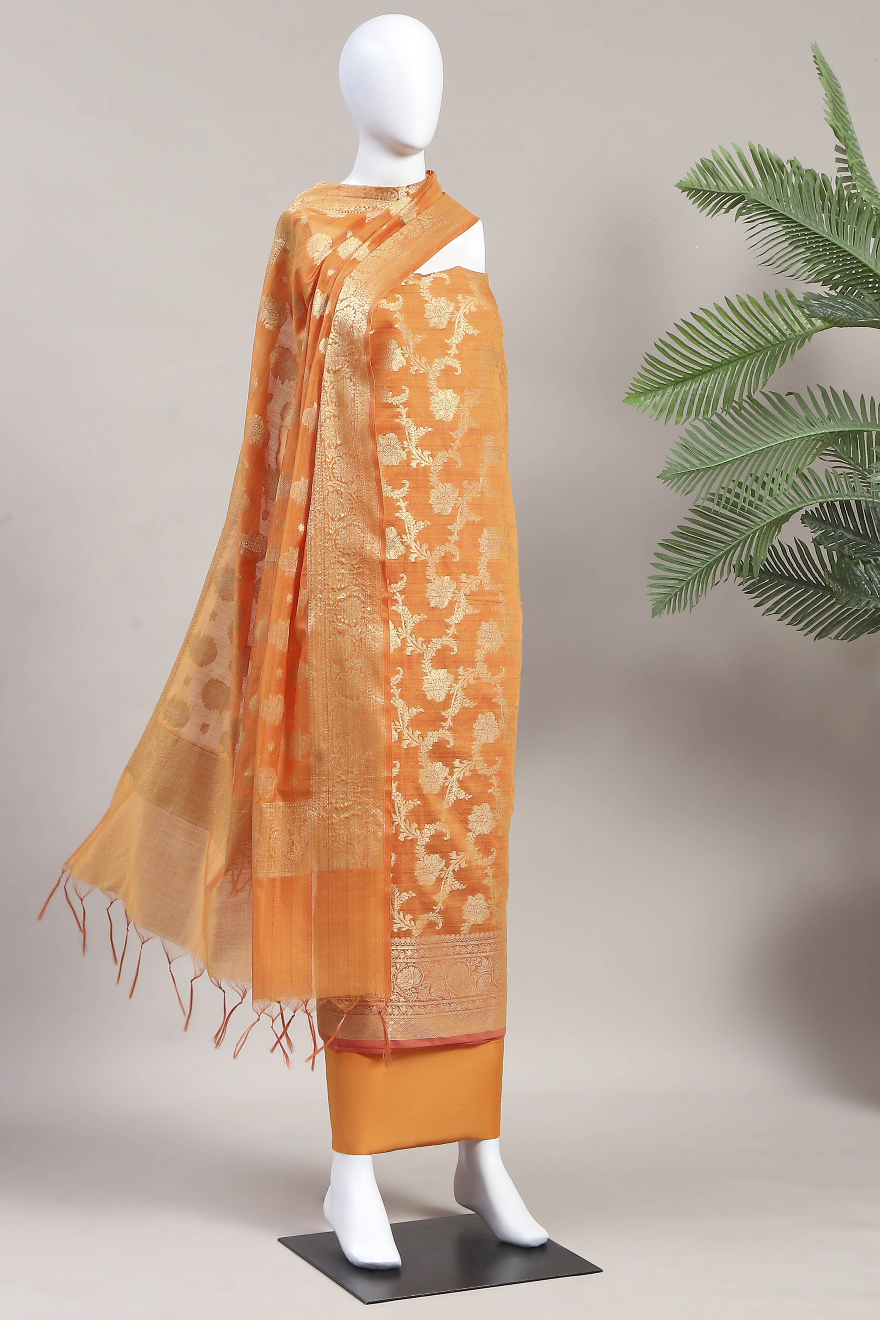 Orange  Unstitched Suit Set image number 4