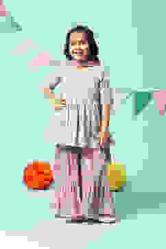 Light Blue Cotton Gathered Kurta Garara Suit Set image number 7