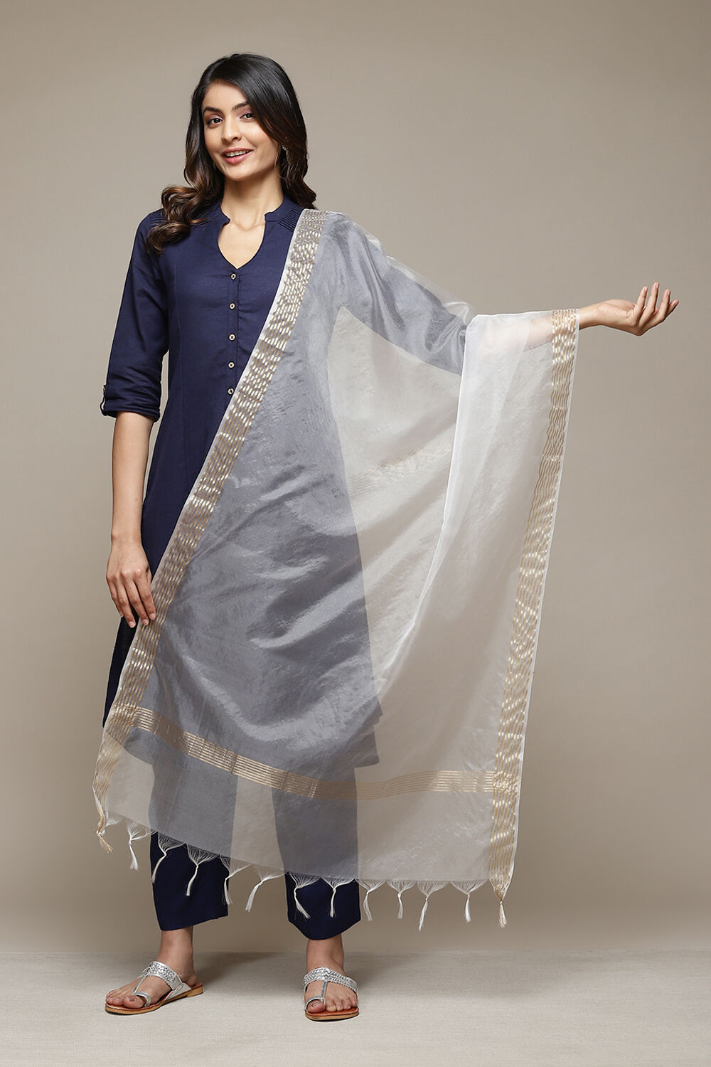 Off White Nylon Dupatta image number 0