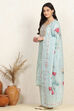 Blue Chanderi Machine Embroidered Unstitched Suit Set image number 4