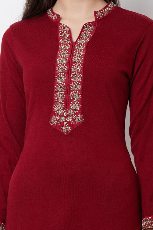 Black Poly Cotton Winter Yarndyed Kurta image number 1