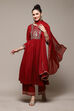Teal LIVA Gathered Kurta Palazzo Suit Set image number 0