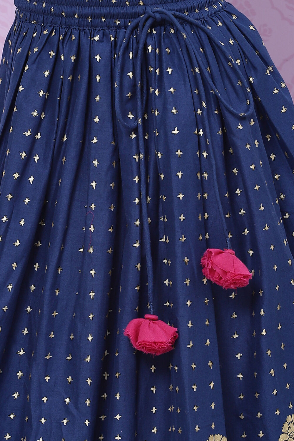 Pink Cotton Floral Printed Flared Festive Lehenga Set image number 3