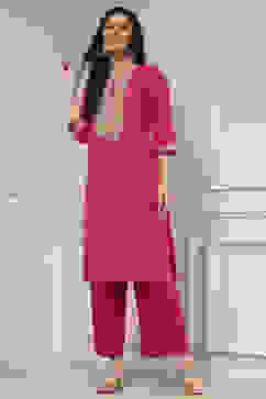 Fuchsia Cotton Solid Straight Kurta image number 6