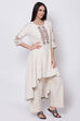 Off White Cotton Flax A-Line Kurta image number 4