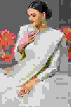 Rohit Bal Cream Cotton Silk Anarkali Yarndyed Suit Set image number 7